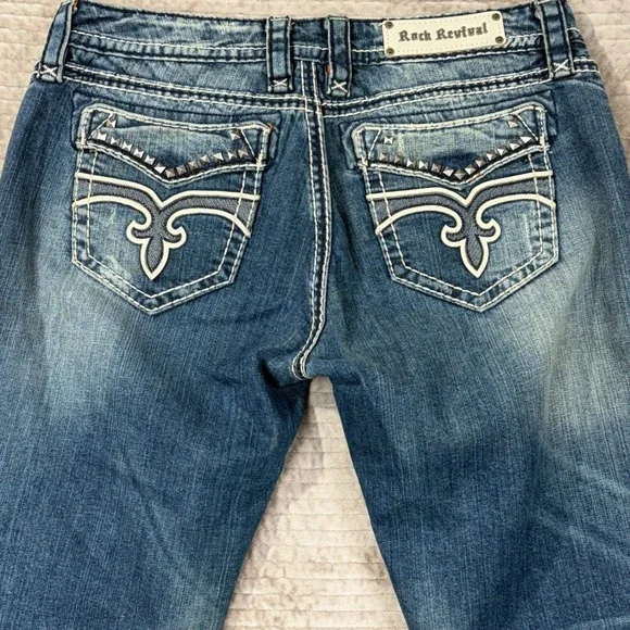 Rock Revival Women's Jeans Liberty EB6 Bootcut Embellished Denim Metal Studs 31